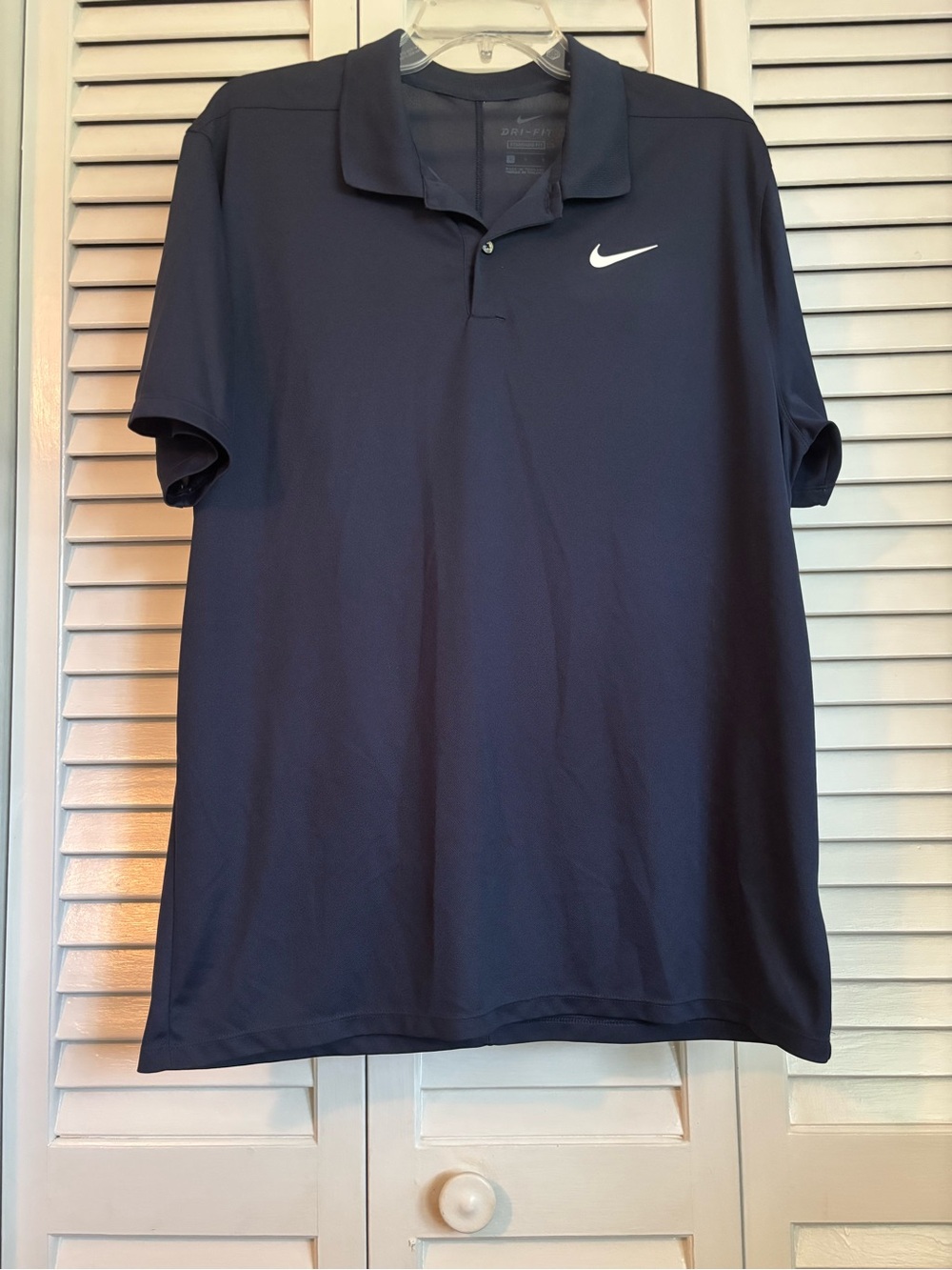 Nike Men's L Navy Solid Dri-FIT Polo Shirt Short Sleeve Collared Button Logo